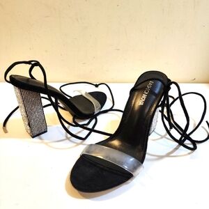 FASHION NOVA Black Strappy Studded Heels Sandals size 8